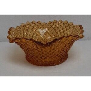 Vintage Westmoreland English Hobnail Amber Glass Bowl Dish 6" Round Ruffled Edge